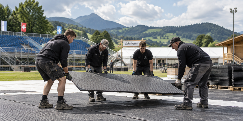 Schwingfest Helfer platzieren Deckplatten